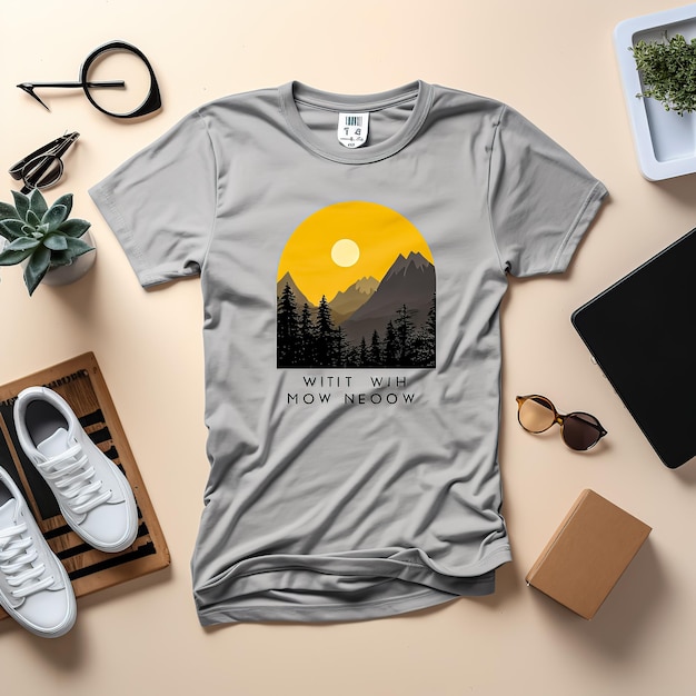 fotorealistische hoge hoek moderne producten grijs T-shirt