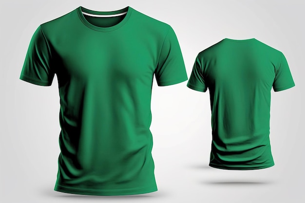 Fotorealistische mannelijke groene t-shirts met kopieerruimte voor- en achteraanzicht AI gegenereerd