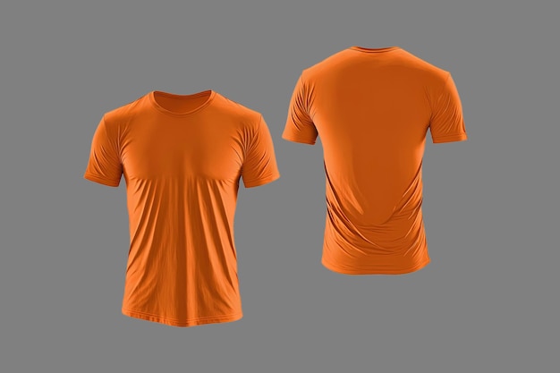 Fotorealistische mannelijke oranje t-shirts met kopieerruimte voor- en achteraanzicht