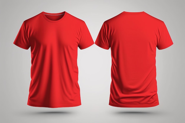 Fotorealistische mannelijke rode t-shirts met kopieerruimte voor- en achteraanzicht