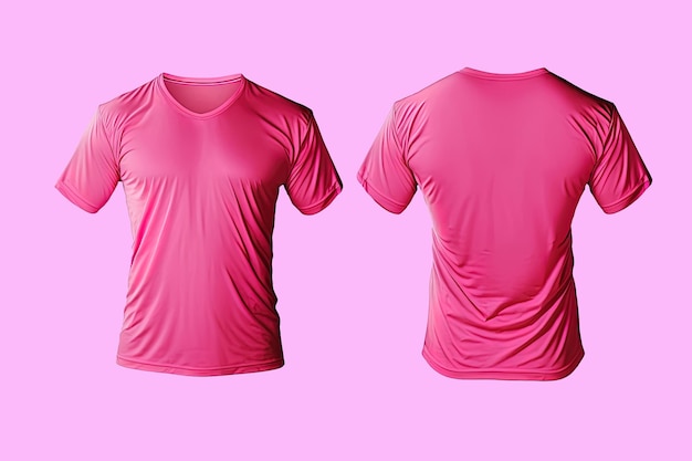 Fotorealistische mannelijke roze t-shirts met kopieerruimte voor- en achteraanzicht