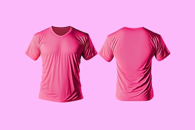 Fotorealistische mannelijke roze t-shirts met kopieerruimte voor- en achteraanzicht