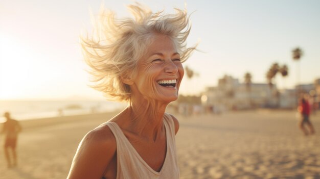 Foto fotorealistische oude blanke vrouw met blond recht haar illustratie