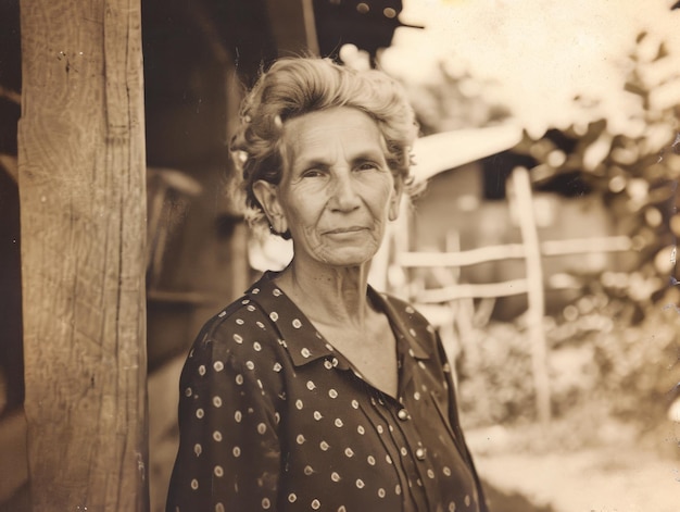 Fotorealistische oude Latino vrouw met blond recht haar vintage illustratie