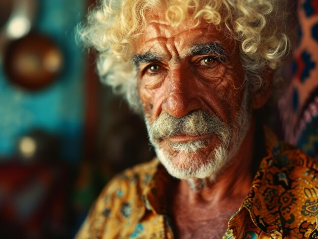 Fotorealistische oude Perzische man met blond krullend haar vintage illustratie