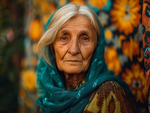 Fotorealistische oude Perzische vrouw met blond recht haar vintage illustratie