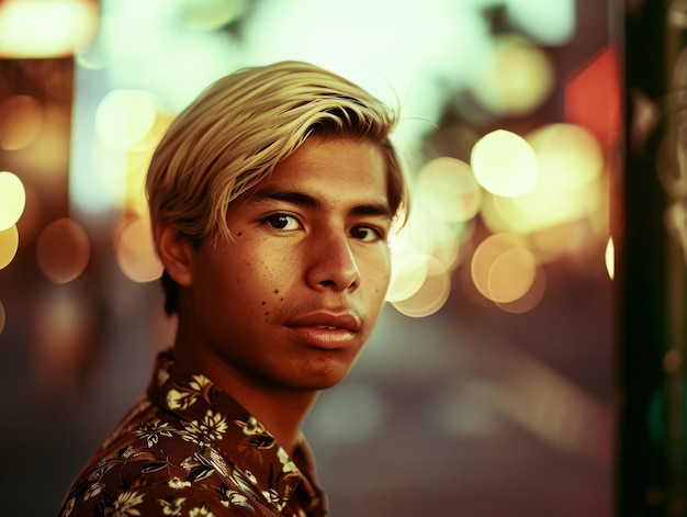 Fotorealistische tiener Latino Man met blond steil haar vintage illustratie