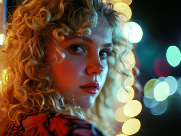Fotorealistische tiener witte vrouw met blond krullend haar vintage illustratie