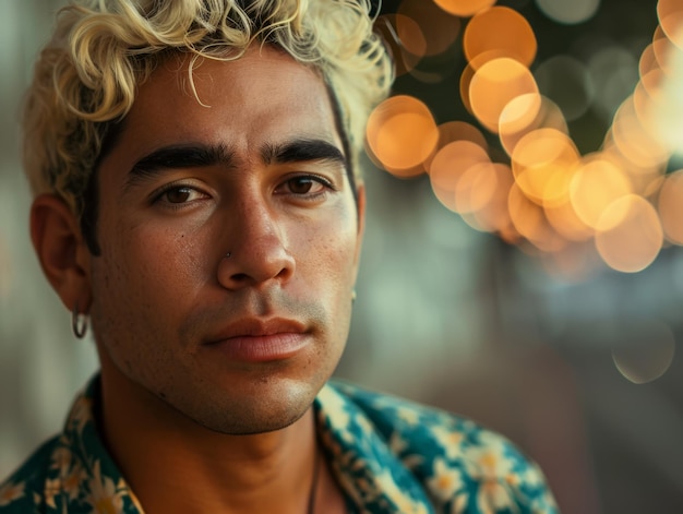 Fotorealistische volwassen Latino man met blond recht haar vintage illustratie