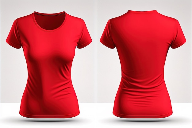 Fotorealistische vrouwelijke rode t-shirts met kopieerruimte voor- en achteraanzicht