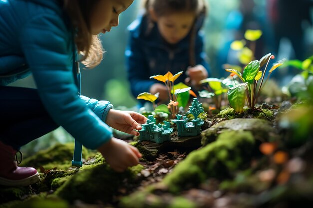 Fotoshoot met Tilt Shift-stijl van een kind dat de natuur doorleeft