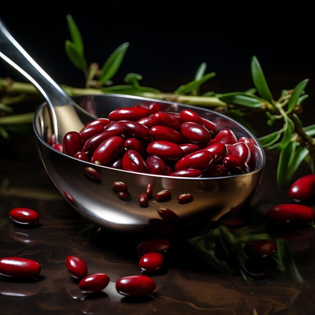 Fotoshoot van bonen en lepels op witte achtergrond Voedzame ingrediënten voor gezonde maaltijden