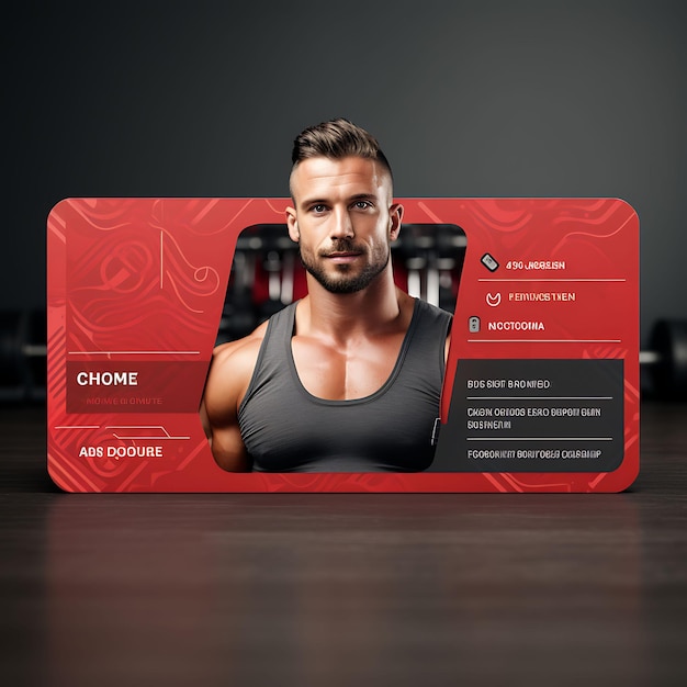 Fotoshoot van gewaagde Personal Trainer Card Fitness Red Dumbbell Borde Ideas Concept met decoraties