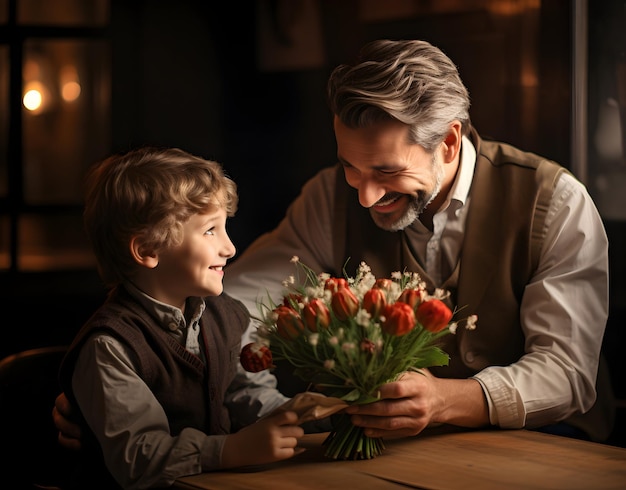 fotostudent die bloemen geeft aan hun leraar voor lerarendagconcept generatieve ai