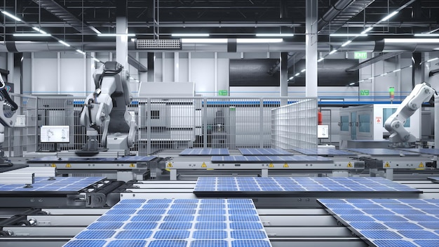 Fotovoltaïka gemonteerd op transportbanden binnen de faciliteit met veiligheidsprotocollen