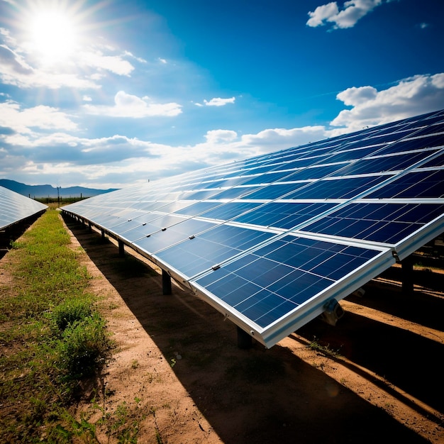 Fotovoltaïsche boerderij Hernieuwbare energie uit zonlicht Fotovoltaïsche panelen instellen Generatieve AI