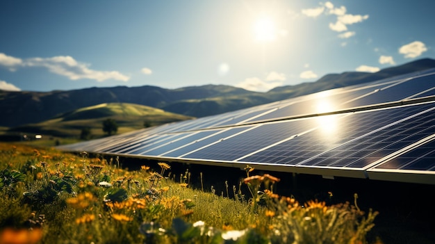 Fotovoltaïsche boerderij Hernieuwbare energie uit zonlicht Fotovoltaïsche panelen instellen Generatieve AI