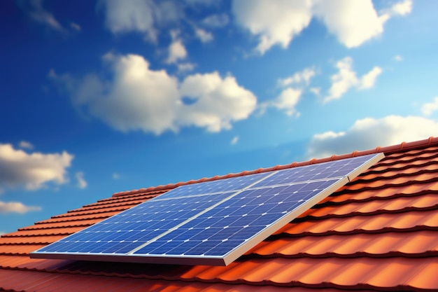 Fotovoltaïsche panelen op het dak Woongebouw met zonne-batterij Autonome levering van elektriciteit aan een landhuis met behulp van zonne-energie Duurzame hulpbronnenconcept