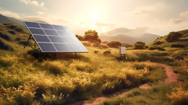 Foto fotovoltaïsche zonnepanelen tegen een groene achtergrond