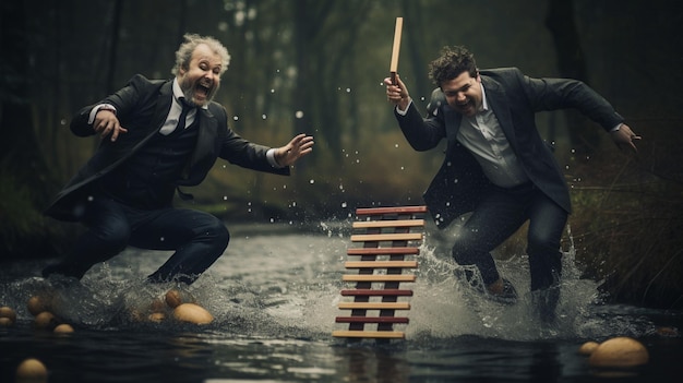 Fotovrienden die plezier hebben met traditionele spellen