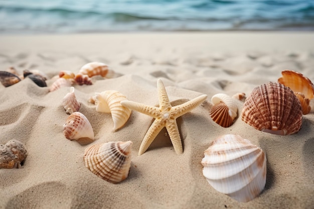 Fotozeester met schelpen in het zand