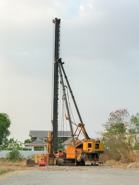 Foundation pile drilling machine in construction site