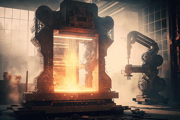 Foundry double exposure machine with robot working in factory