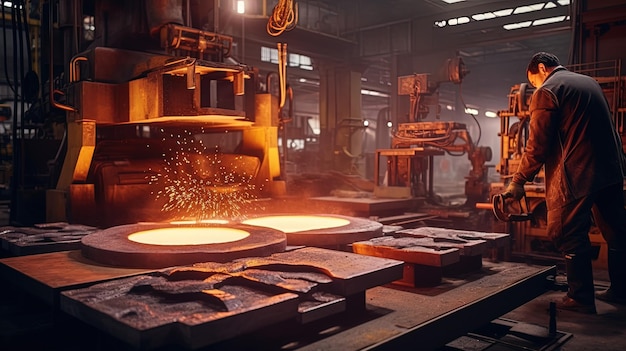 Foto processo di fonderia produzione metallica ia generativa