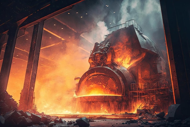 Foundry with huge furnaces for melting metal foundry double exposure