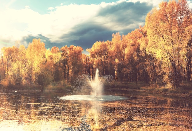 Fountain in beautiful autumn park