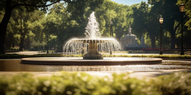 Photo fountain in the city park generative ai