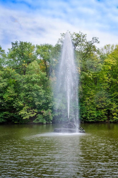 公園の水の中のヘビの形をした噴水