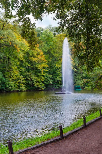 公園の水の中のヘビの形をした噴水