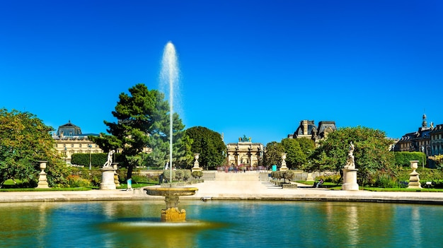 Fountain at the Grand Bassin Rond at Tuileries Garden in Paris