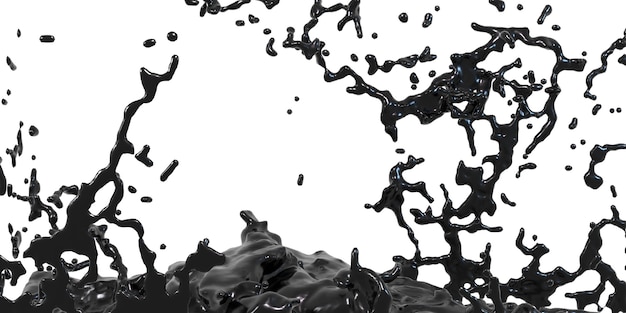 噴水、空気中に拡散したインク原油抽象的な背景飛び散った油3Dイラスト