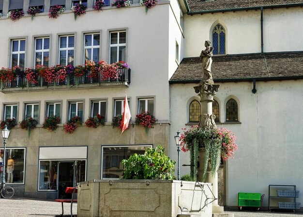 Fountain on Munzplatz square in the old city of Zurich, Switzerland