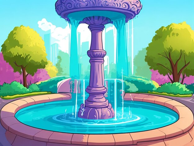 Fountain in the Park Cartoon illustration