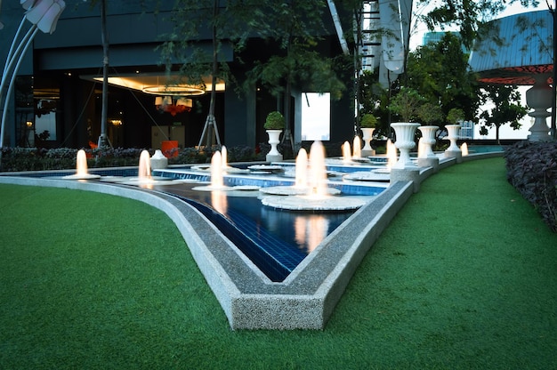 The fountain at the park outside the building