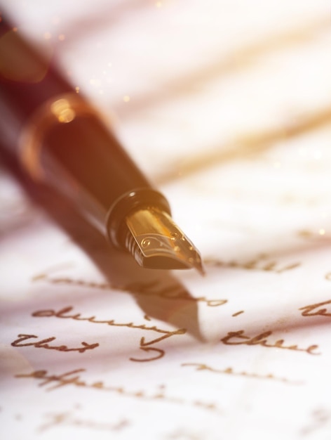 Fountain pen on a blurred writing letter background