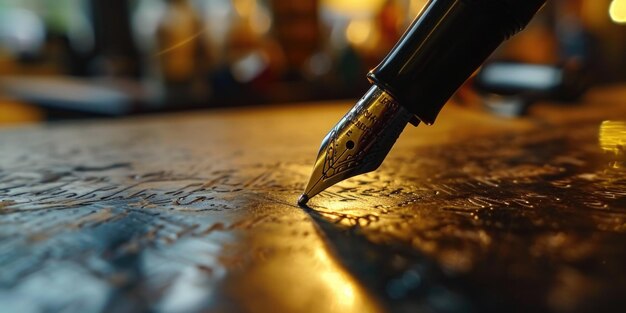 Photo a fountain pen resting on a table suitable for office and writingrelated designs