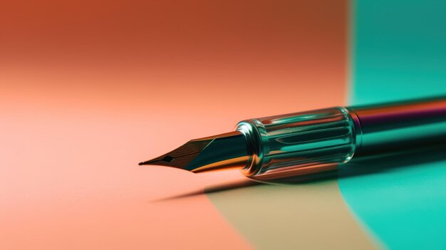 A fountain pen with a blue cap and a green cap sits on a table.