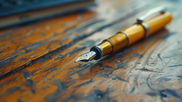 Fountain Pen on Wooden Table