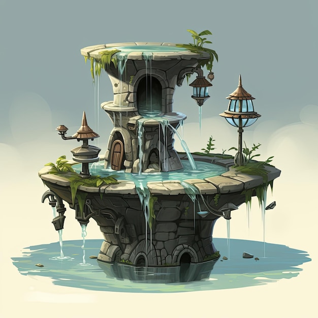 Фонтанный набор Векторная иллюстрация фонтана в стиле мультфильма