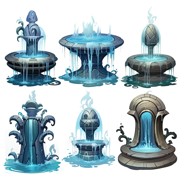 Photo fountain set vector illustration of a water fountain in cartoon style