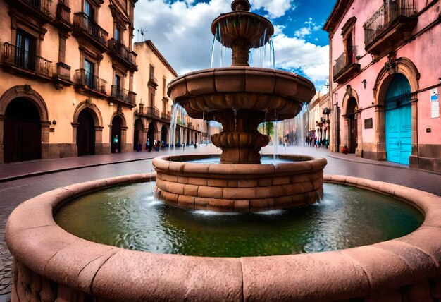 a fountain with a fountain in the middle of it that is water