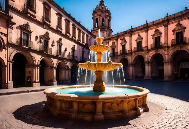 Photo a fountain with a fountain in the middle of it