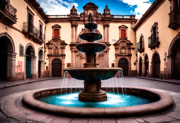 a fountain with a fountain that has water in it