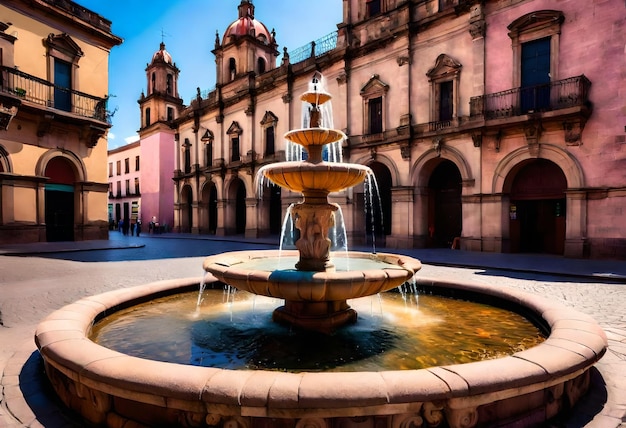 a fountain with a fountain that has the word  the  on it