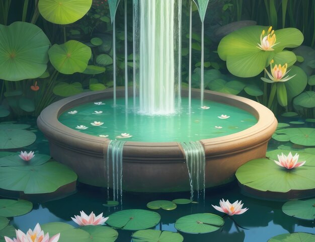 A fountain with lily pads wallpaper