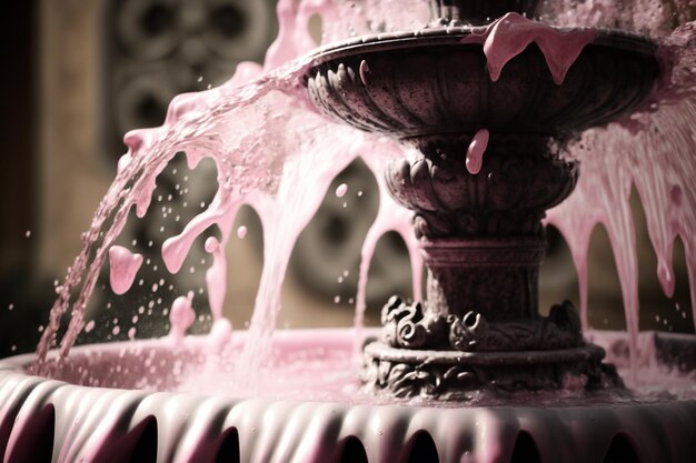 A fountain with pink liquid pouring out of it